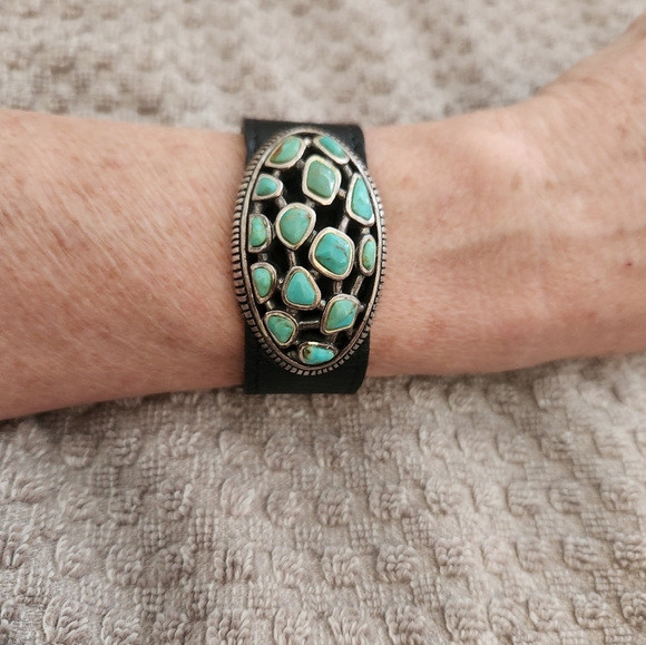 Studio Barse Jewelry - Barse Turquoise, 925, and Black Leather Bracelet